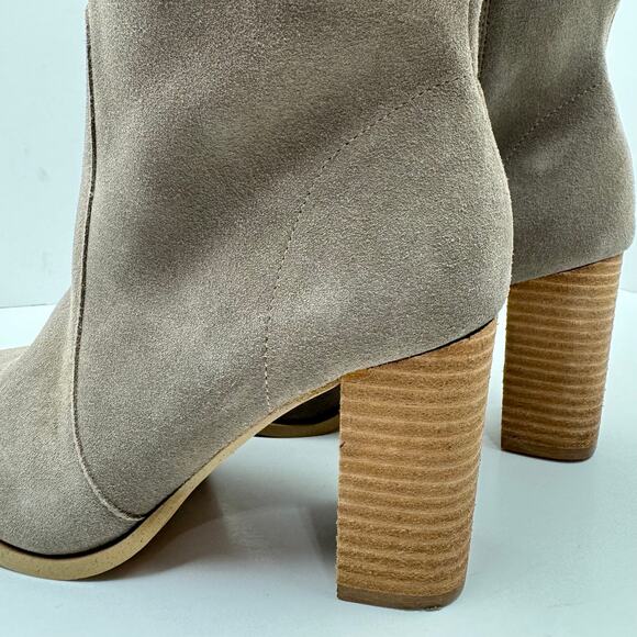 Splendid | Gloria Taupe Suede Leather Block Heel Square Toe Scrunch Riding Boots - Picture 8 of 13